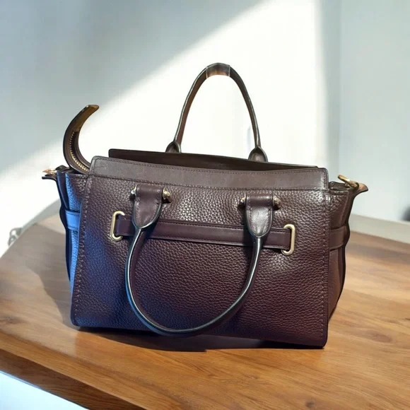 Coach Brownish Maroon Leather Satchel with Gold Hardware